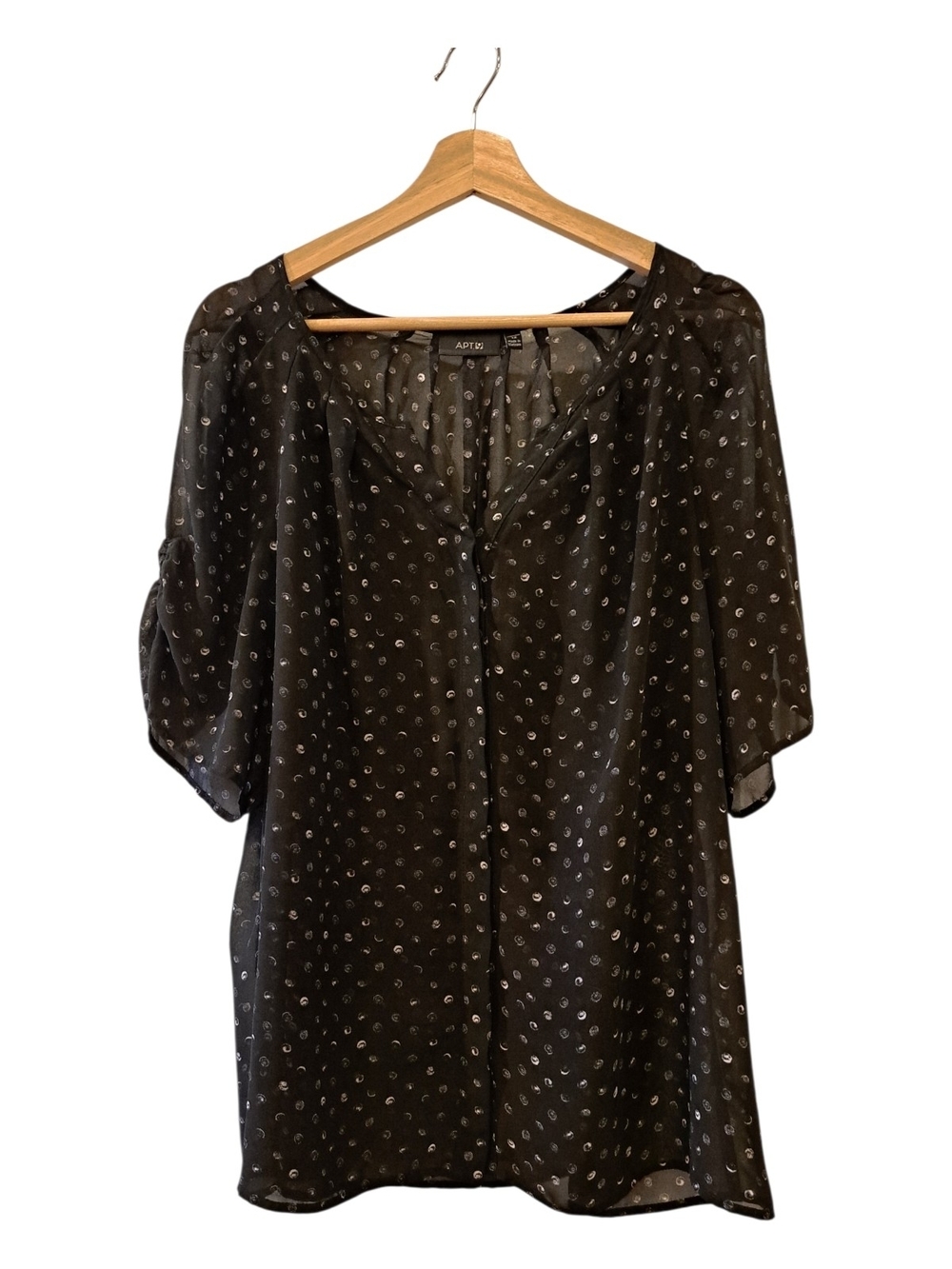 Apt. 9 Black Sheer Dot-Print Blouse Size 1X